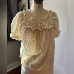 Doen “Frances” Top in “alabaster” Cream Lace Trim Blouse